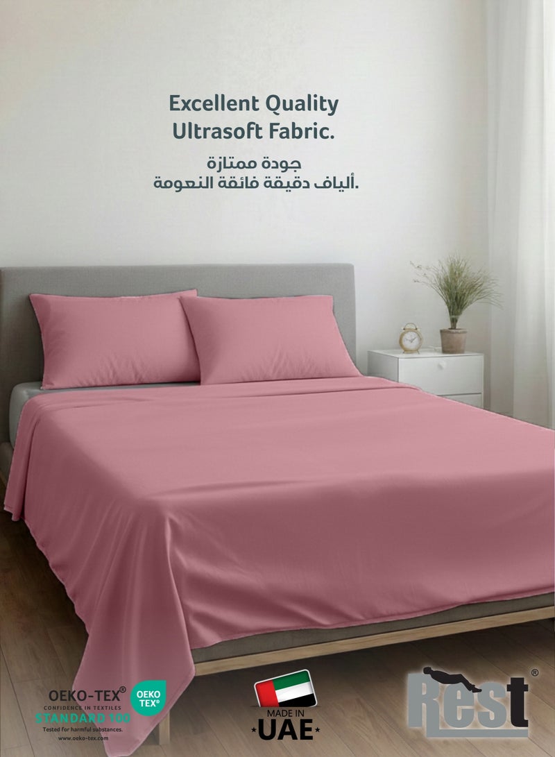 REST 3-Piece Mauve Plush 160x220  Flat Bedsheet Set Includes 1 Deep Pocket Flat Bedsheet and 2 Pillow Covers, Breathable and Machine Washable - Image 2